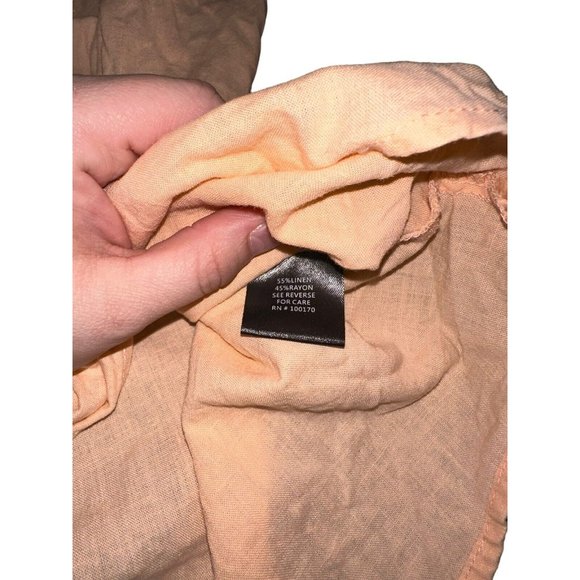 Sandro Linen Blend Roll Tab Top Plus Size 3X Peach Orange V Neck - Picture 4 of 6